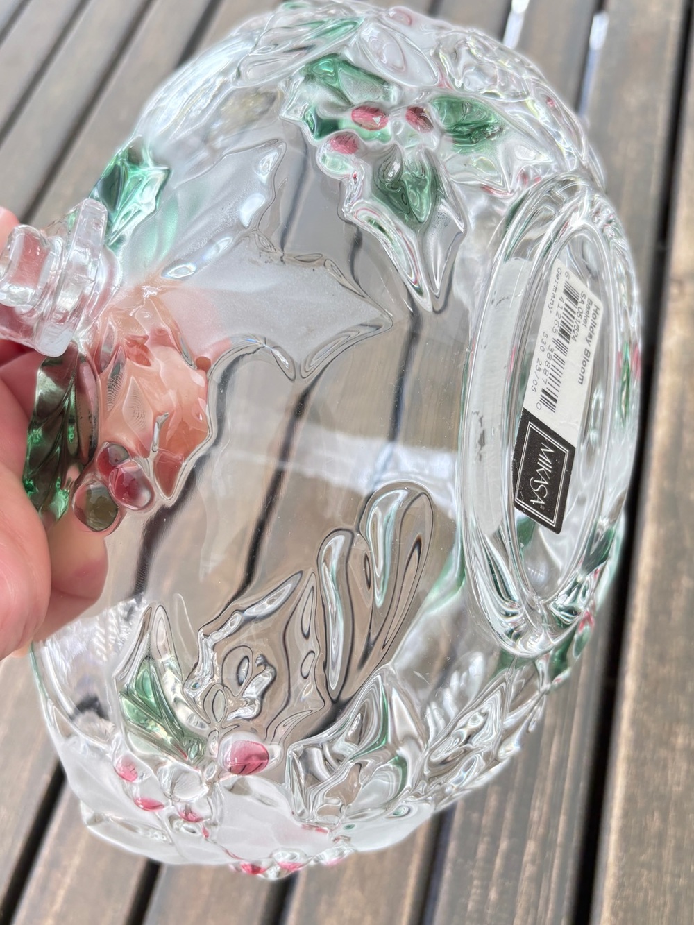 Mikasa Holiday Bloom Glass Basket, Holly Berry Vintage - Picture 6 of 16
